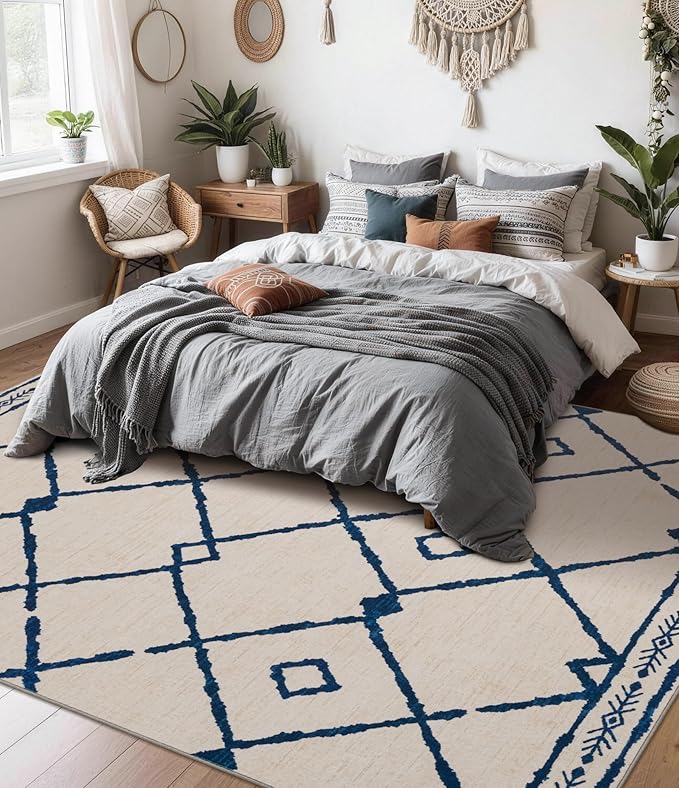 YIHOUSE Boho Rugs for Living Room, 8x10 Western Beige and Blue Area Rug - Image 2
