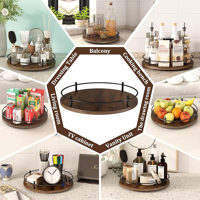 12" Lazy Susan Turntable Organizer, Round Wooden Lazy Susan Organization and - Image 4