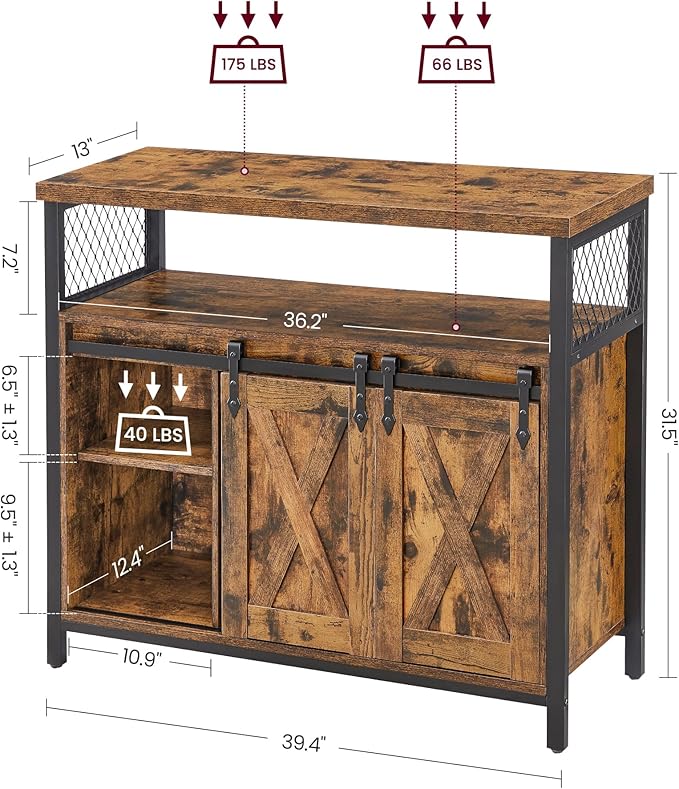 VASAGLE Buffet Cabinet, Coffee Bar Storage Cabinet, Sideboard with 2 Sliding ...