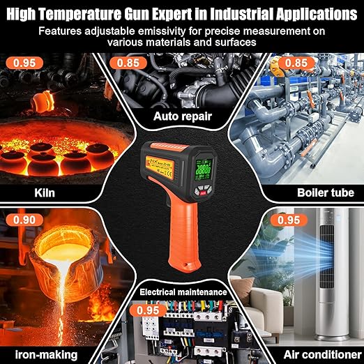 50:1-58°F ~3272°F FKM Infrared Thermometer High Temperature Gun, Non Contact - Image 6