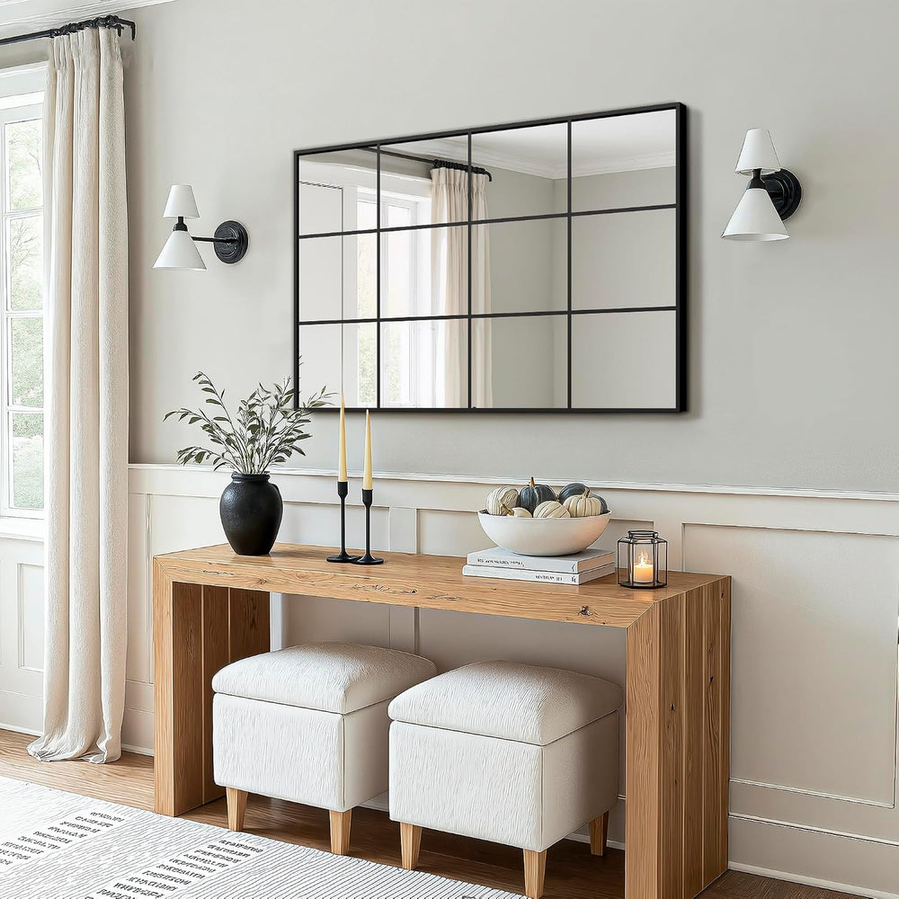 Window Pane Wall Mirror 24"x36" Black