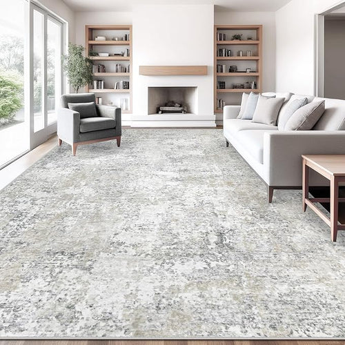 10x12 Area Rug for Living Room, Washable Modern Abstract Large Area Rug Neutral by XLUEZ