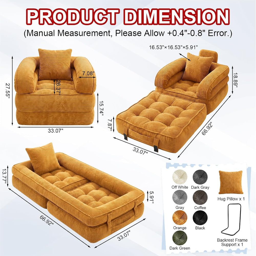 Folding Sofa Bed, Convertible Sleeper Chair with Pillow for Bedroom