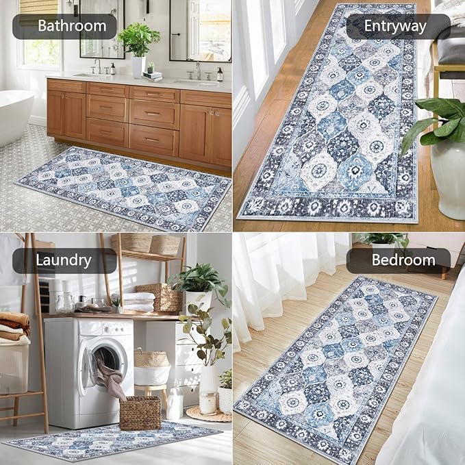 HEBE Hallway Runner Rug 2'x5' Washable Vintage Distressed Area Rugs Non Slip - Image 6