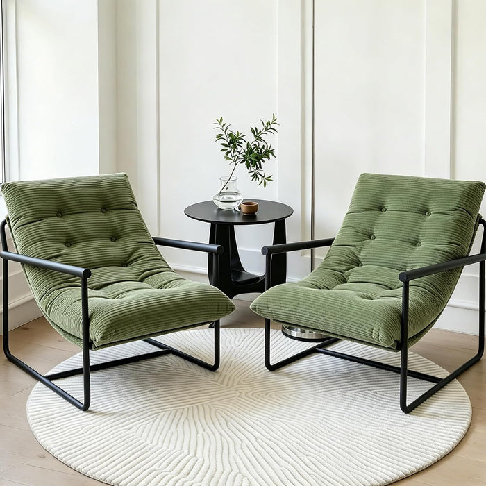 Modern Accent Chair Set of 2, Living Room Chair with Metal Frame,Upholstered Arm Chair with Soft Cushion for Bedroom Lounge Reading Room (Green)