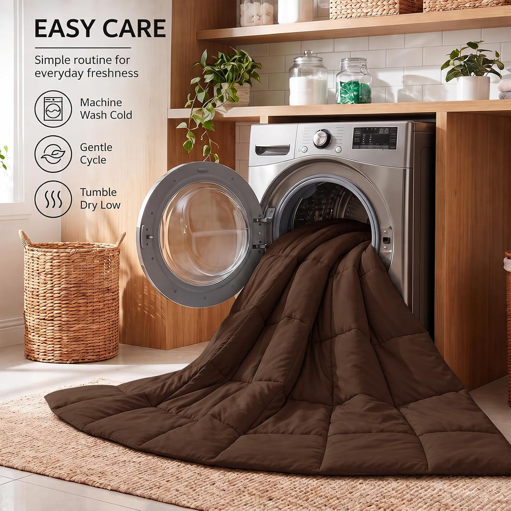 CozyLux Queen Size Comforter Set, 3-Piece Box-Stitched, Brown
