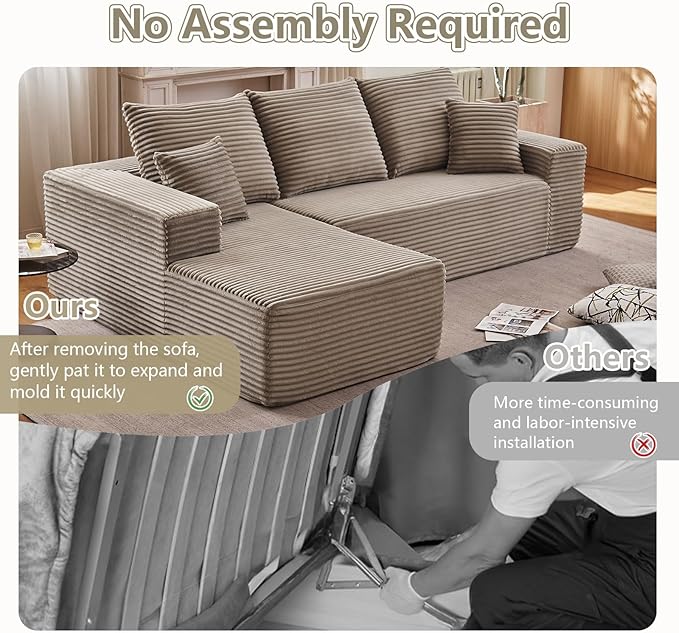 107" Cloud Sectional Couch with L-Shape Chaise, Modern Modular Comfy Sof...