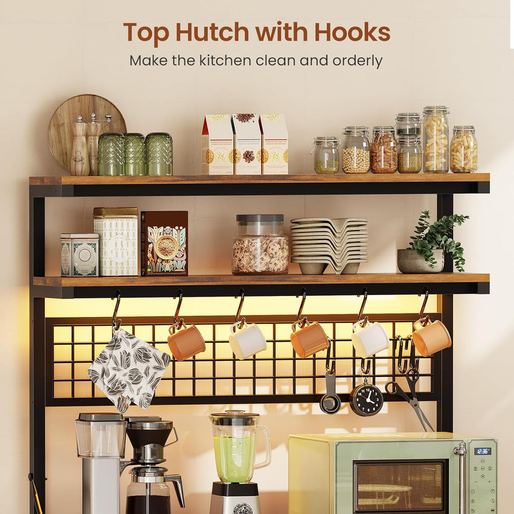 Itaar Bakers Rack with Storage and Power Outlet, 35.4 inch Coffee Bar Cabinet...