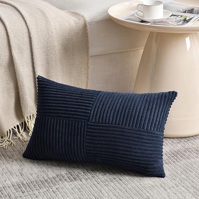 Fancy Homi 2 Packs Navy Blue Lumbar Decorative Throw Pillow Covers 16x26 Inch - Image 2