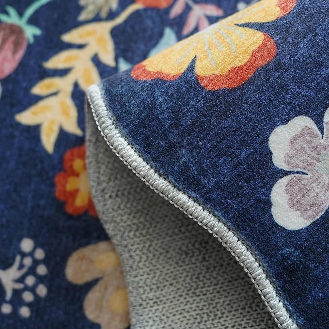 2x5 Washable Hallway Runner Rug: Stain Resistant Floral Scalloped Kitchen Rug - Image 3