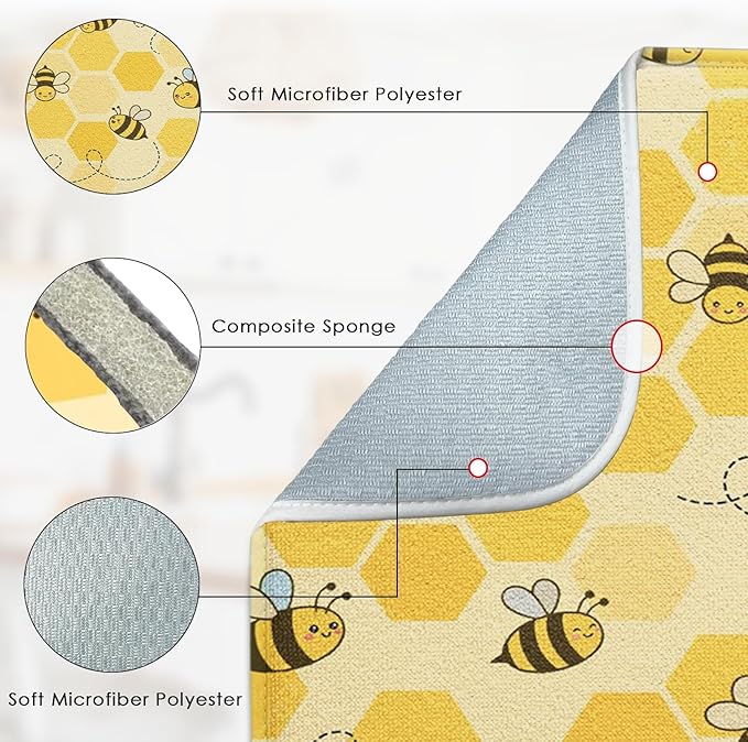 Sanwarm Absorbent Dish Drying Mat, Honey Baby Cute Yellow Bees Microfiber Pad - Image 3