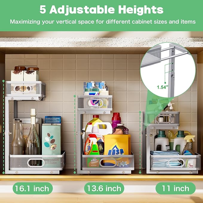 Under Sink Organizer, High Adjustable 2 Tier Under Sink Organizers and Storage - Image 5