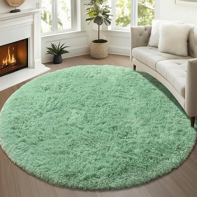 ONASAR Sage Green Round Area Rugs 5ft, Fluffy Soft Bedroom Circle Rug - Image 3