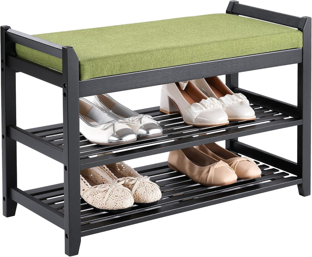 PETKABOO Shoe Rack Bench with Storage 27.6 in, Black Shoe Storage Bench with ...