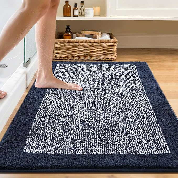 48x32 Large Bathroom Rugs Washable Non Slip, Dark Blue Bath Mat - Image 2