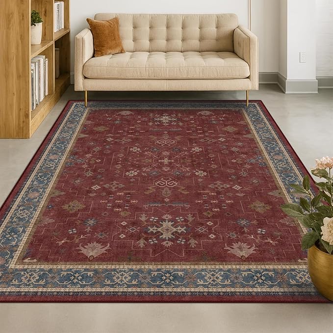 5x7 Boho Dark Red Rug for Living Room - Image 9