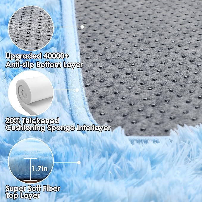 ONASAR Tie-Dye Blue Rugs for Living Room Bedroom, Fluffy 5x8 Bedside Area Rug - Image 3