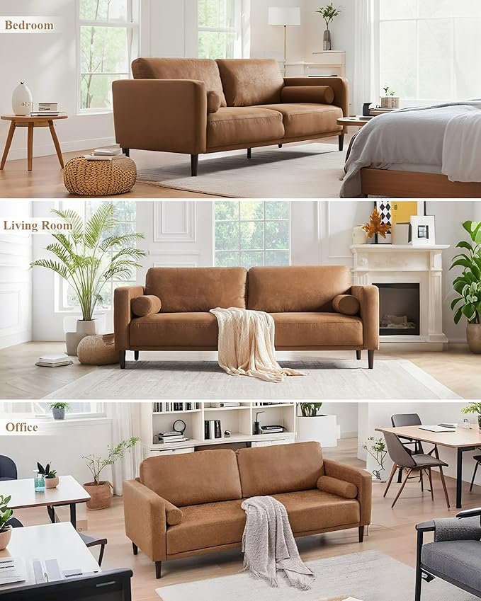 HIFIT 79" Sofa Couches for Living Room Mid-Century Modern Decor Faux Lea...