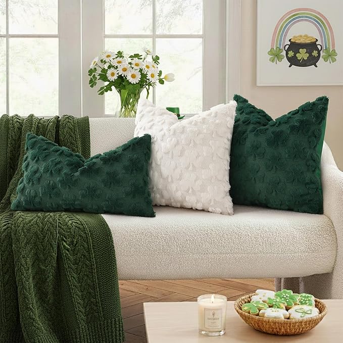 decorUhome St. Patrick’s Day Shamrock Pillow Covers 12x20 Inch Set of 2 - Image 4