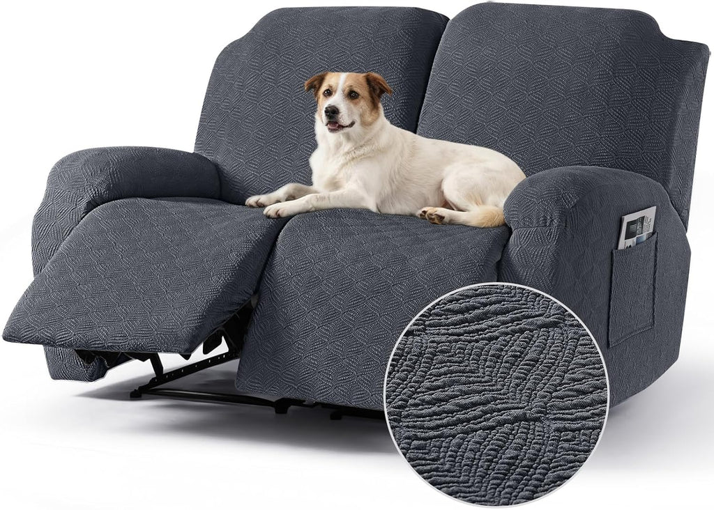 Timeles Loveseat Covers Washable, Stretch Couch Slipcovers, Gray | 2 Seater 4-Pieces Jacquard Soft Recliner Sofa Covers Furniture Protector with Pocket for Pets Kids