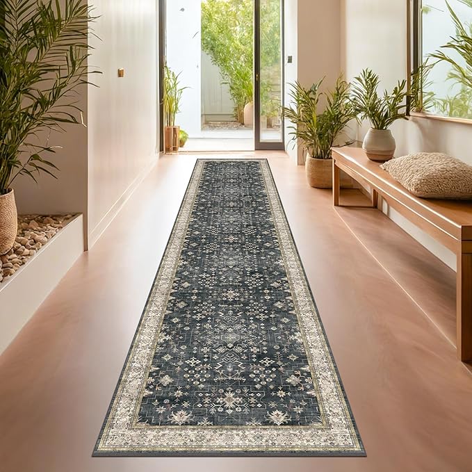 Hazo Haus Black Boho Washable 3x20 Extra Long Runner Rug by HazoHaus