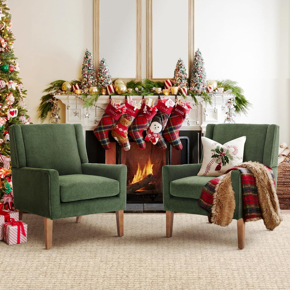 COLAMY Modern Wingback Living Room Chair Set of 2, Upholstered Fabric Accent ...