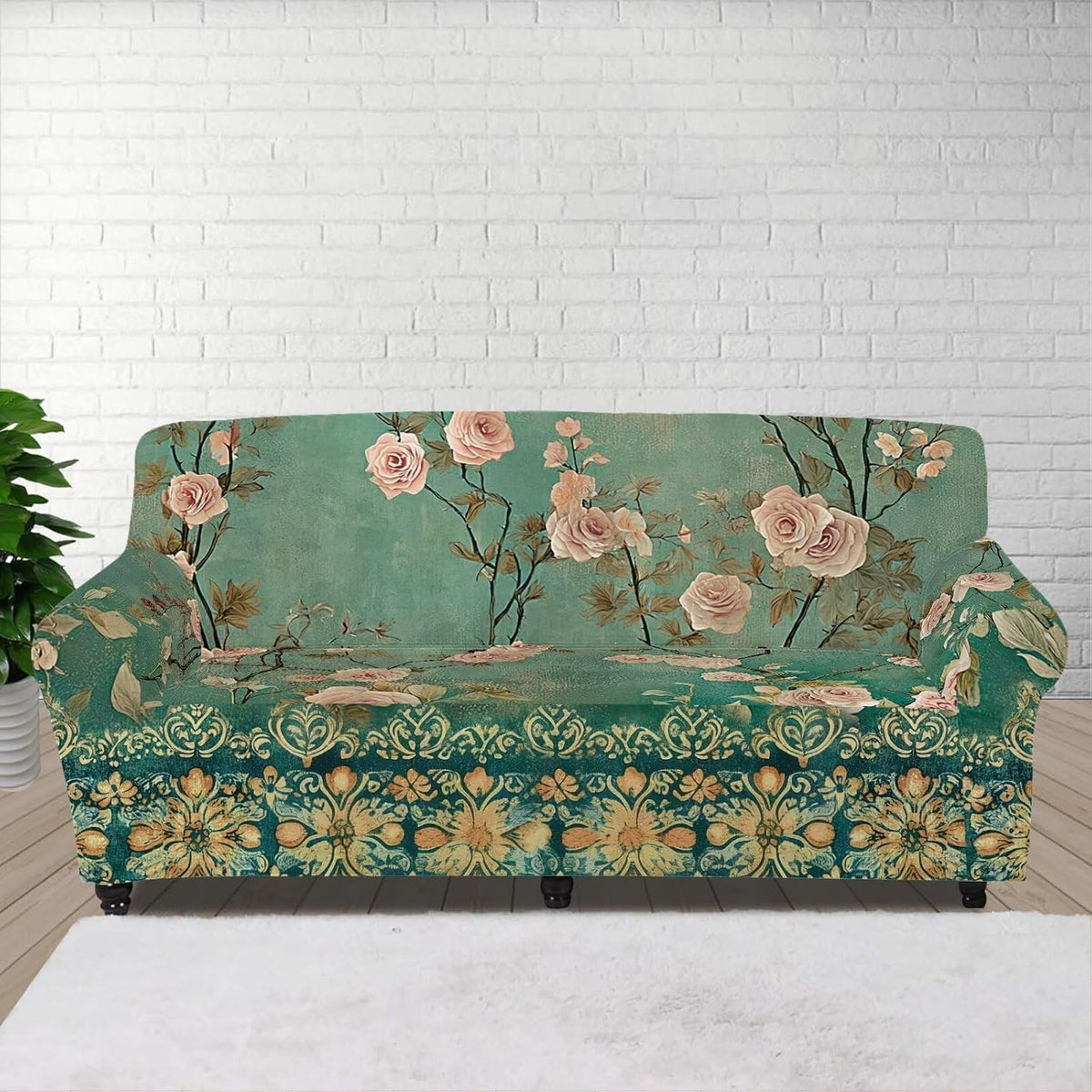 suobstales vintage rose print elastic sofa cover forest, main product view