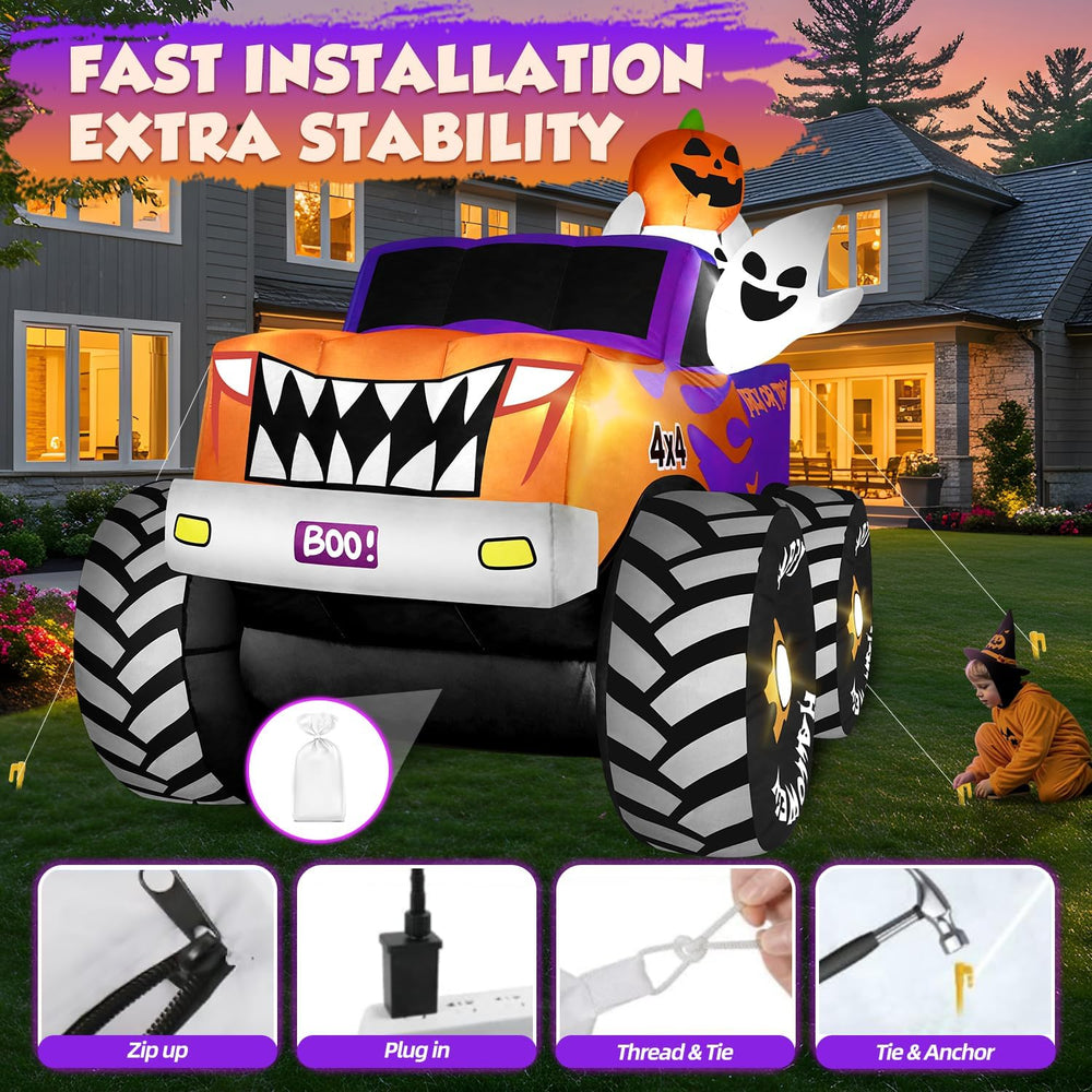 zukakii 8FT Long Halloween Inflatables Decoration Outdoor Monster Truck Car w...
