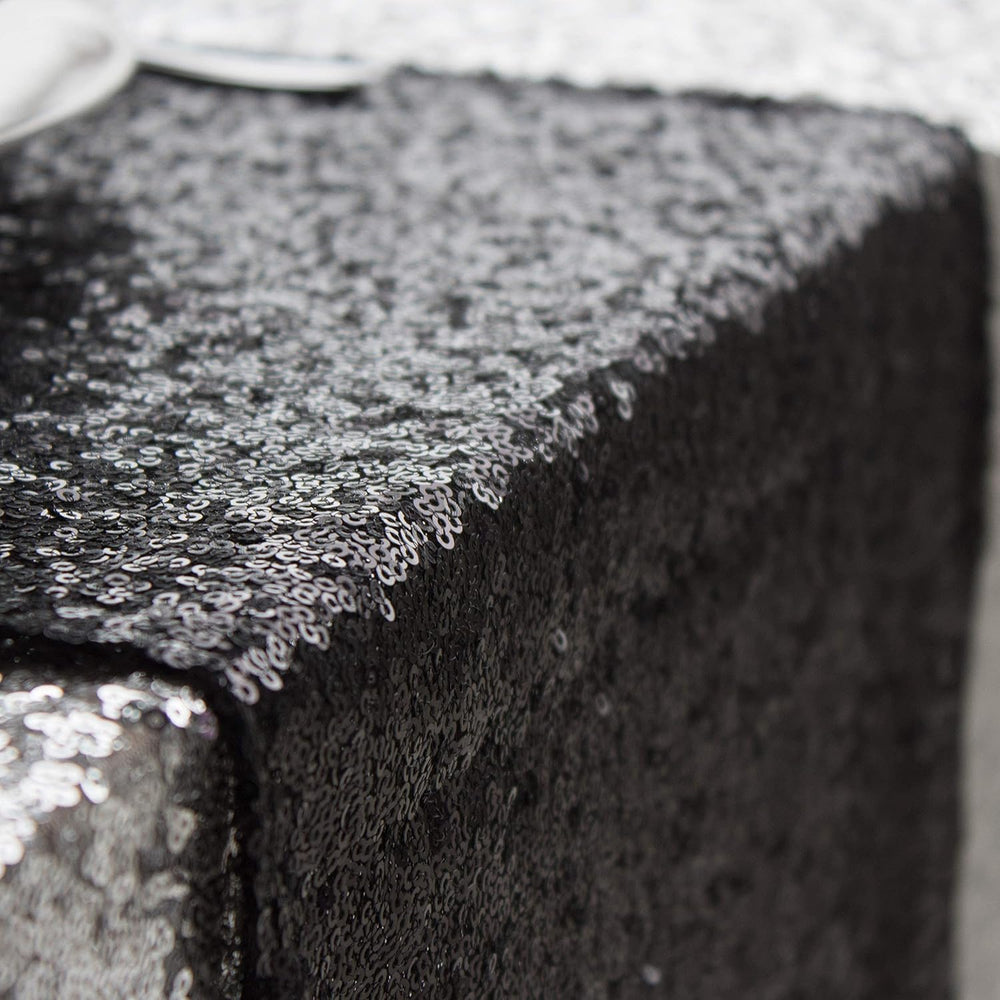 Sequin Table Runner, Black, 12x108 inch, 10 Pack for Halloween