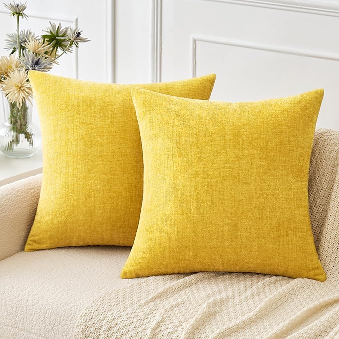 MIULEE Pack of 2 Couch Throw Pillow Covers 20x20 Inch Soft Yellow Chenille by MIULEE