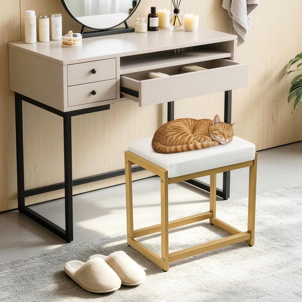 Vanity Stool, Vanity Chair Stools with Reinforced Metal Legs, Faux Leather Up...