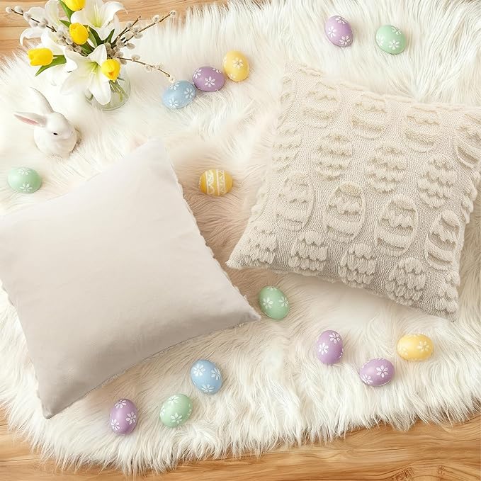 decorUhome Easter Beige Egg Pillow Covers 20x20 Inch Set of 2, Soft Plush Faux - Image 6