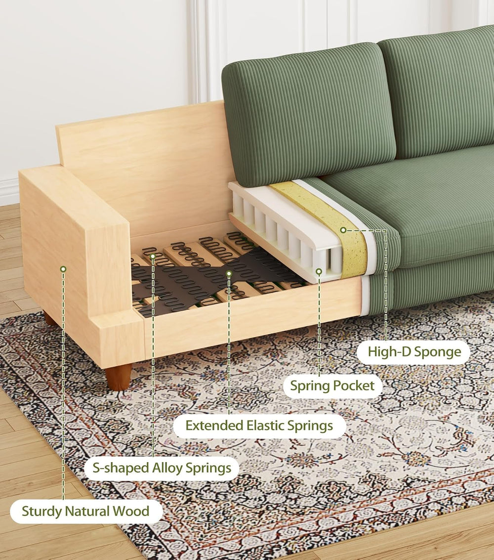 Kidirect 87in Corduroy Couch, 3 Seater Sofa, Sofas & Couches, Green Couch