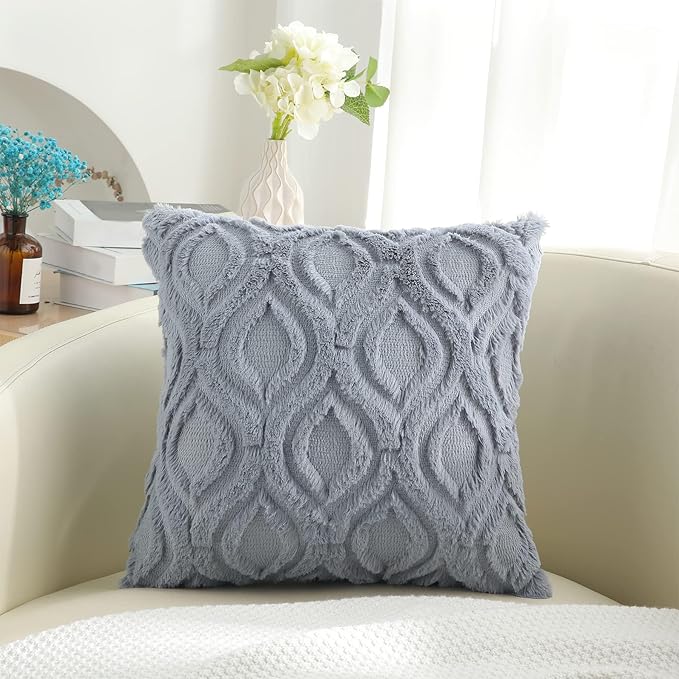 decorUhome Throw Pillow Covers 20x20 Inch Set of 2, Soft Plush Faux Wool Blue - Image 7