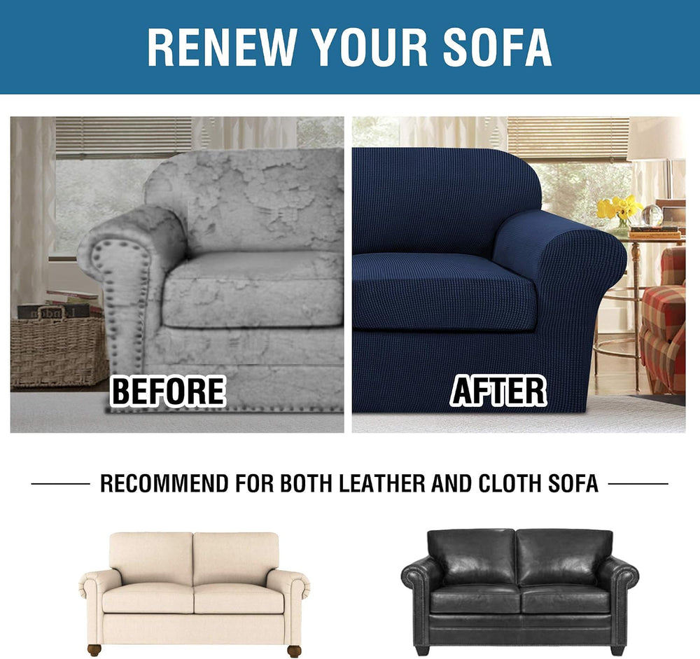 H.VERSAILTEX 3 Piece Stretch Sofa Covers for 2 Cushion Loveseat Couch Covers ...