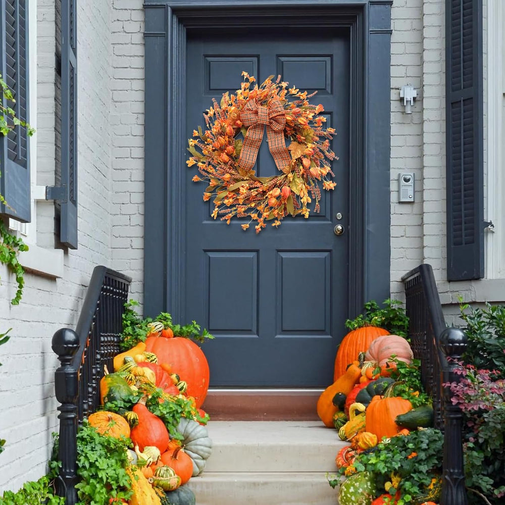 Idyllic 18 Inches Artificial Fall Wreath, Autumn Decoration with Berries &amp...