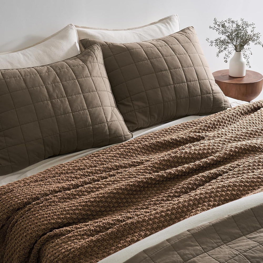 EVERGRACEHOME Chunky Chenille Knit Throw Blanket, 108x92, Camel Brown