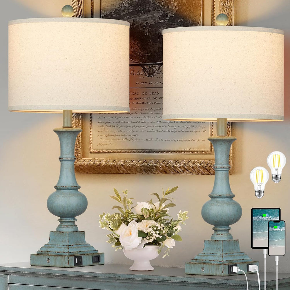 Farmhouse Table Lamps Set of 2, 26" Vintage Rustic Touch Control 3-Way D...