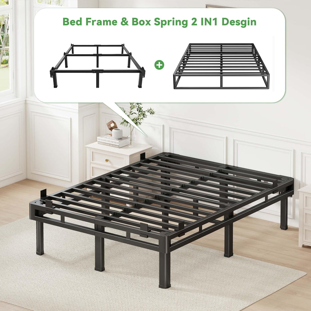 Superay Queen Bed Frame, 18 inch Metal Bed Frame & Box Spring 2 in 1 Design