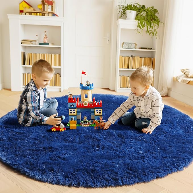 ONASAR Navy Blue Round Area Rug 4ft, Soft Bedroom Circle Rugs Floor Mat - Image 4