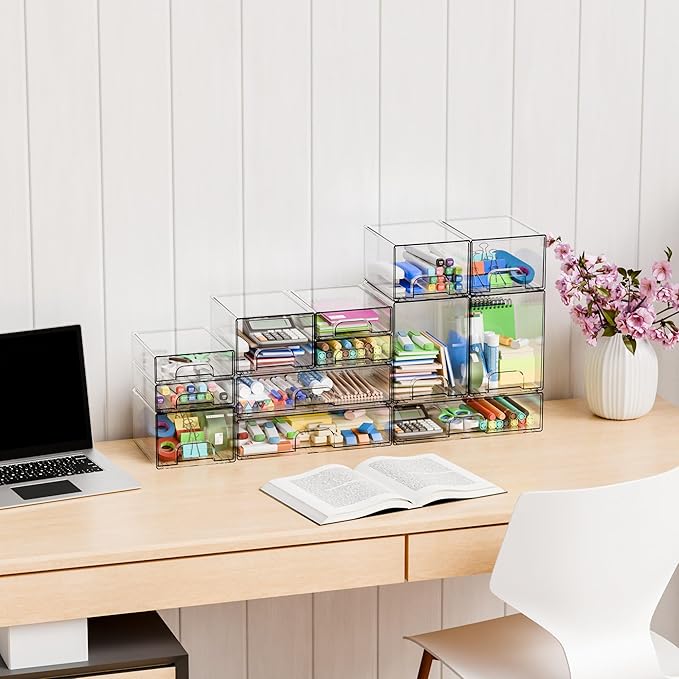 Yieach 2.2'' Tall Small Clear Stackable Storage Drawers, 2 Pack Stacking - Image 2