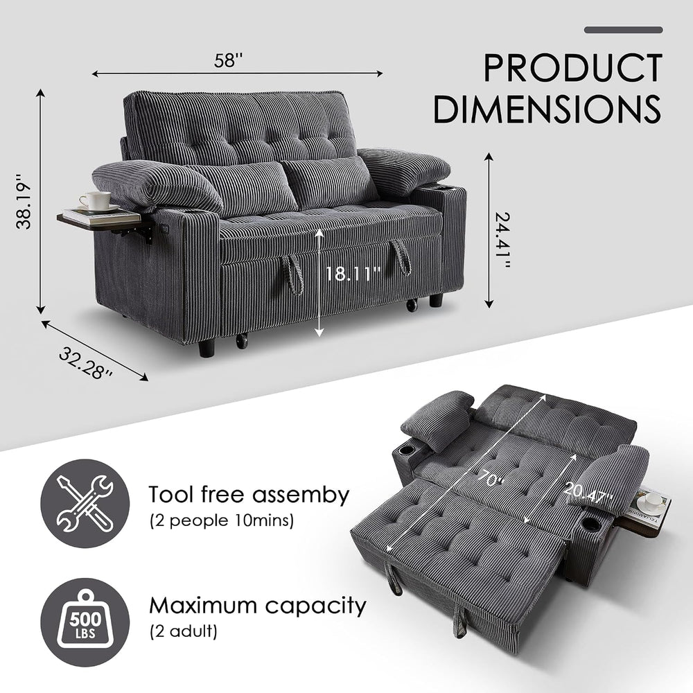 Wakefit 58in Sleeper Sofa Bed, Convertible Pull Out Couch Bed Full Size Cordu...