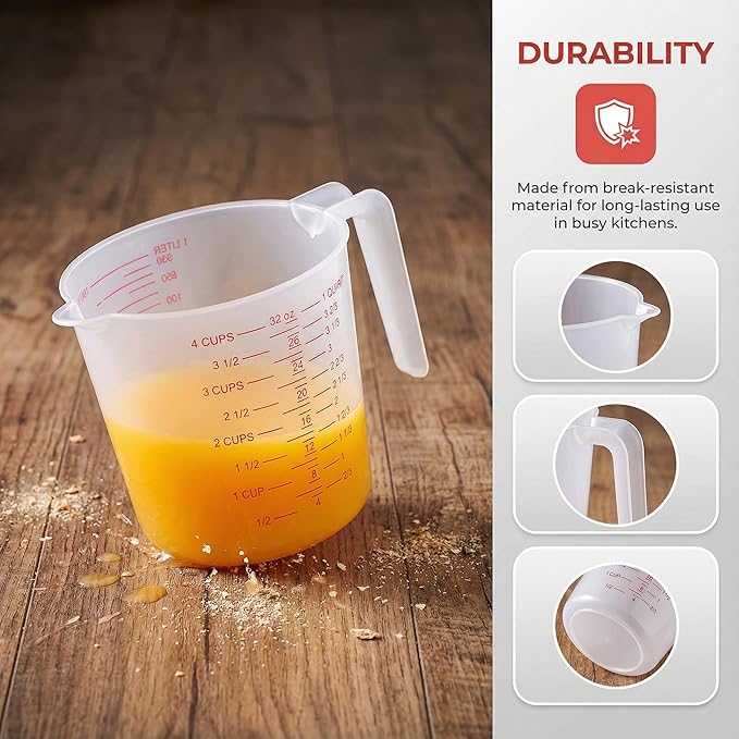 8 Pcs 4 Cup Capacity Plastic Measuring Cup, 32 Oz/1000 ml Clear Graduated - Image 3