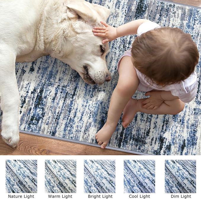 Lansny Modern Abstract 6x9 Machine Washable Living Room Rug Non-Slip Soft - Image 3