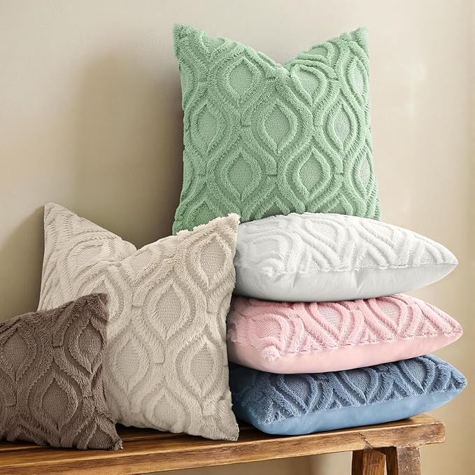 decorUhome Throw Pillow Covers 12x12 Inch Set of 2, Soft Plush Decorative Faux - Image 3