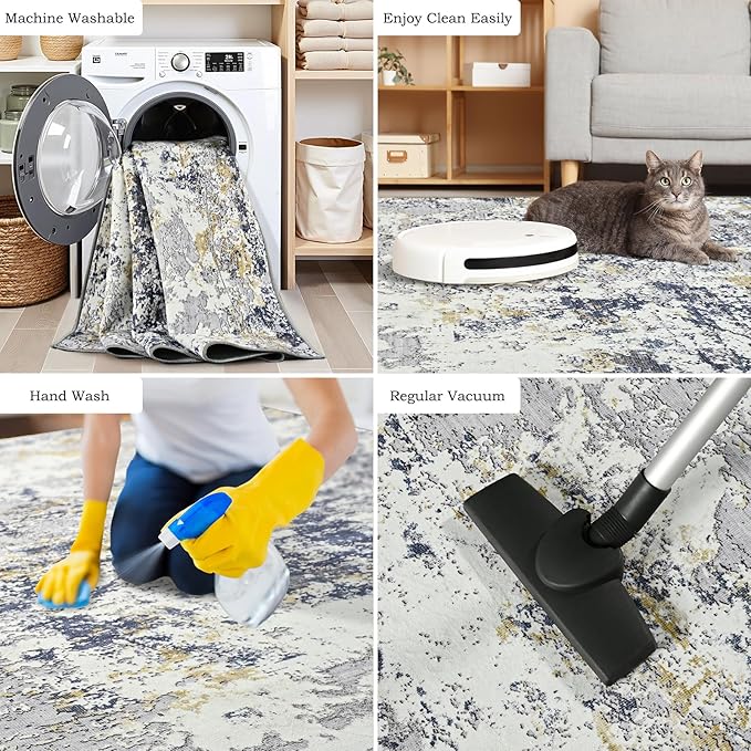 Toneed Abstract Area Rug Modern Washable Rug Soft Non Slip Rug Low Pile - Image 6