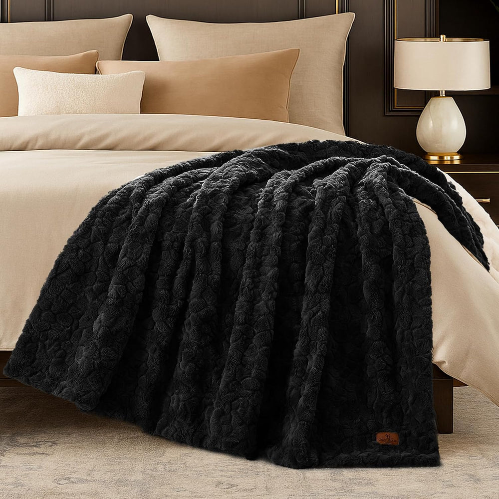 Cozy Bliss Faux Fur Throw Blanket for Couch, Fuzzy Soft Plush Thick Warm Fluf...