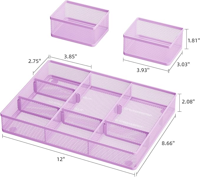 Marbrasse 3 Packs Desk Drawer Organizers, Metal Mesh Dividers - Image 3