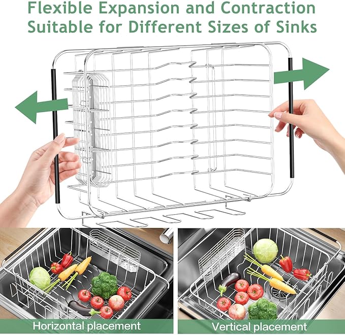 Fanbsy Dish Drying Rack in Sink, Extendable Stainless Steel Dish Drainers