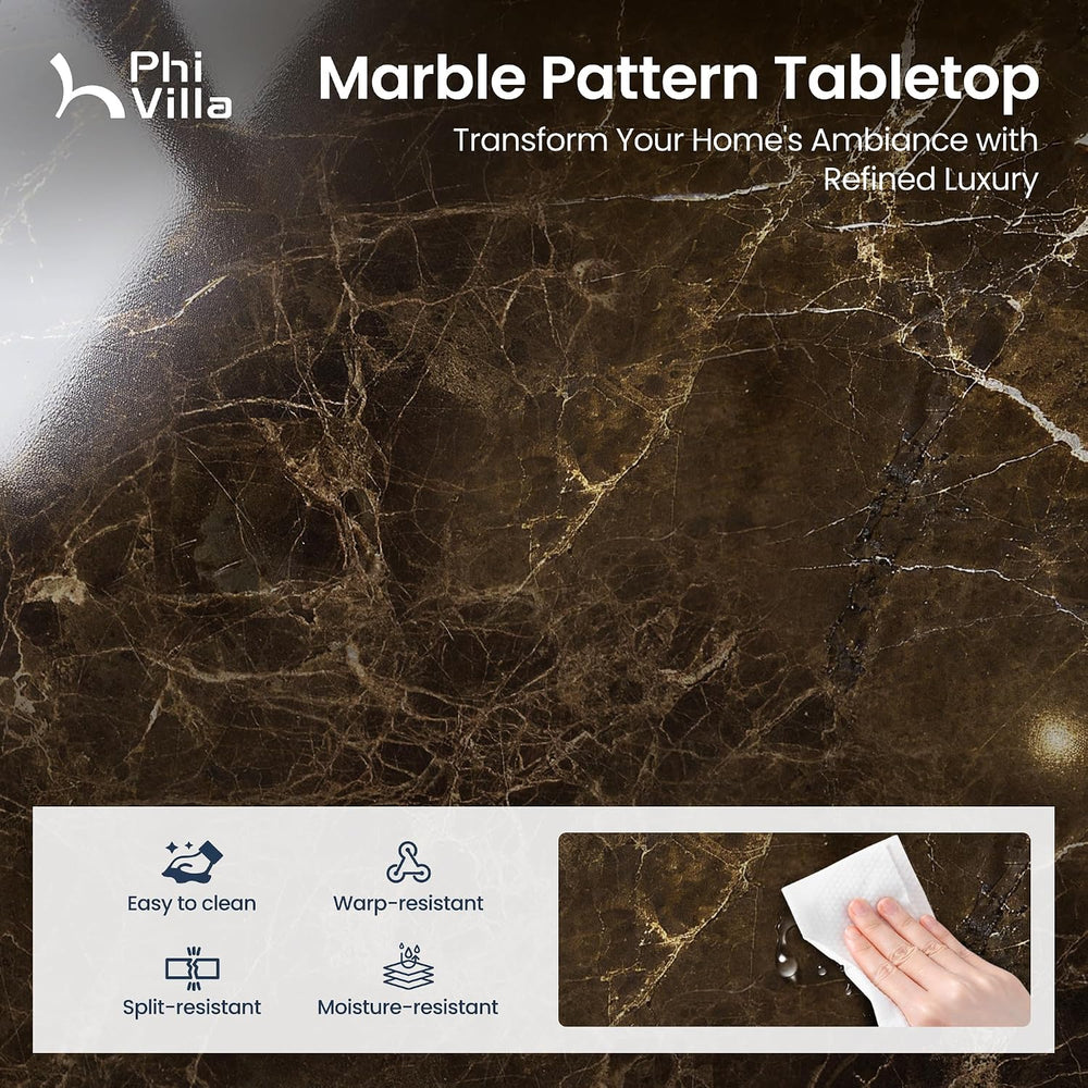 PHI VILLA Dining Table Set for 4, Marble Design Kitchen Table and Chairs